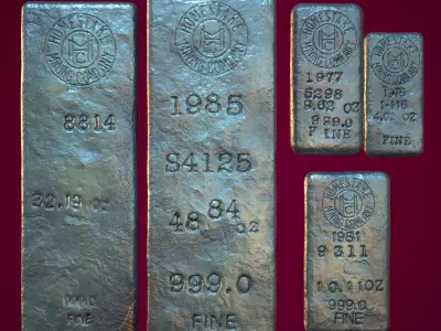  3D Silver Bars Antique Set Low-poly 3D model