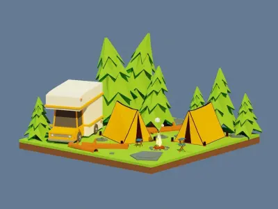 Isometric Camp Diorama Low-poly 3D model