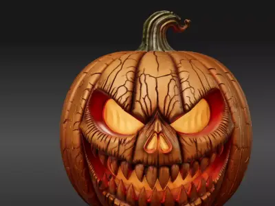 Fierce Grin Jack-O -Lantern Scary 3D Pumpkin Model Print-Ready Low-poly 3D model