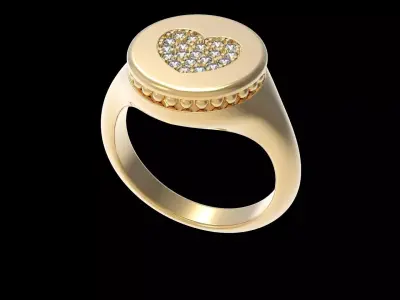 Signet Ring with Heart and Spheric  Orlament 16 3mm  Free 3D print model