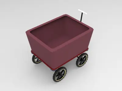 Wagon maroon on wheels 3D model