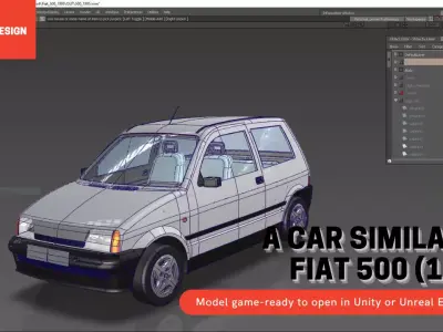 Urban city car Like 500 of 1995 with the divisions for materials Low-poly 3D model