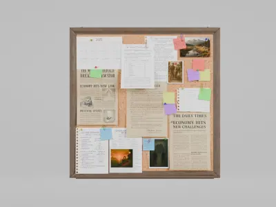 Customizable Wooden Wall Cork Board - Square Classic Pin Board Low-poly 3D model