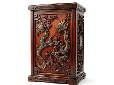 Dragon Relief Wooden Cabinet Model Pack Low-poly 3D model