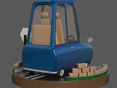  Car race Blue cartoon 3D model Low-poly 3D model