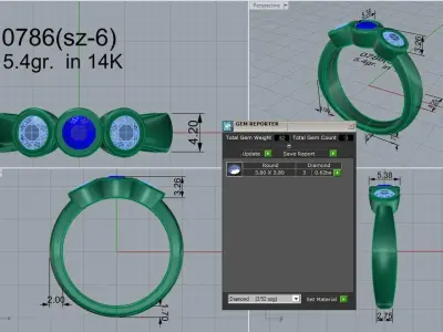 3 Stone Bezel Setting Ring 0786 3D print model