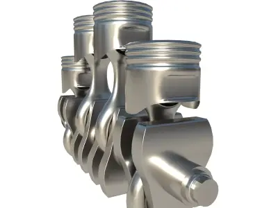 Crankshaft four metal pistons 3D model