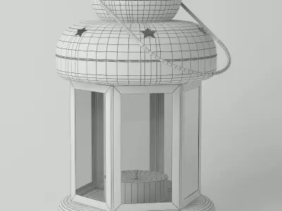 Lantern on wooden table Low-poly 3D model