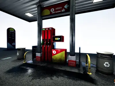Gas station package UE4-FBX-V01 Low-poly 3D model
