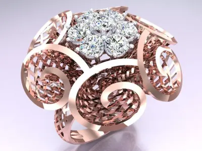  Mesh flower ring - Italian rings - Womens Rings - N6822 3D print model