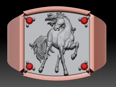 Horse man ring Sculpture jewelry Gold silver 3D print model