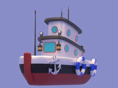 Cartoon Boat Low-poly 3D model