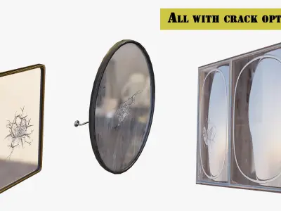 Wall Mirror Kit with Crack and PBR Textures Options Low-poly 3D model