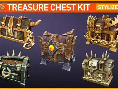 Treasure Chest Bundle Low-poly 3D model