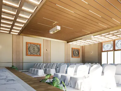 Luxury Banquet Event hall with interior model detail Low-poly 3D model