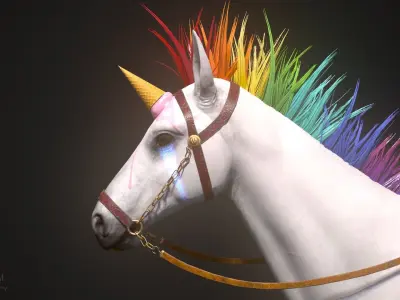 Rainbow Horse Animated Asset Low-poly 3D model