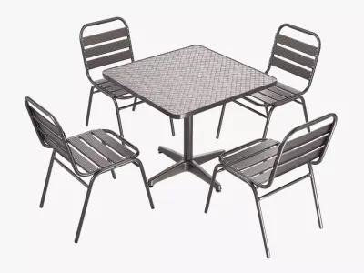 Square Metal Dining Table with Chairs 3D model