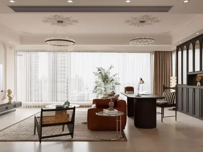Luxury living room dining room interior scenes 24 3D model