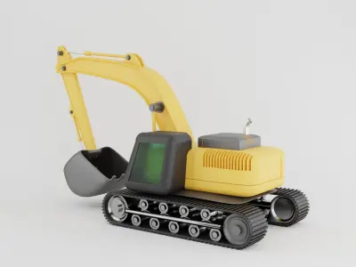 Backhoe loader isolated on white Low-poly 3D model