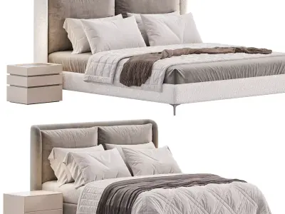 Panel Modern Bed with Headboard Included 3D model