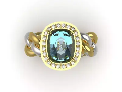 Two-tone Blue Gemstone and Diamond stl 3dm Ring Model jr00208 3D print model