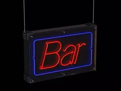 Red And Blue Hanging Neon Bar Sign 3D model