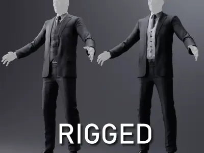 Two and Three-Piece Suit Rigged Low-poly 3D model