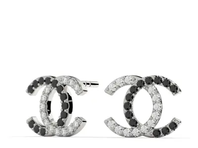 Pair of stylish earrings with stones double c model 3D print model