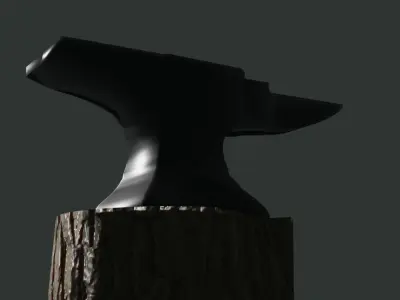 Anvil axe on tree stump Free 3D model