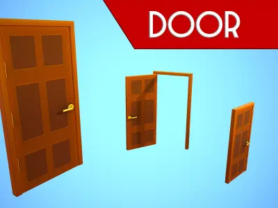 DOOR 4 CARTOON STYLIZED HOME HOUSE Low-poly 3D model