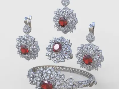 Ring Bracelet Earring and Pendant Set 3D printable model 0043 3D Model Pack