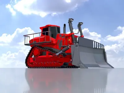 Hydraulic bulldozer tracked construction site vehicle red Low-poly 3D model