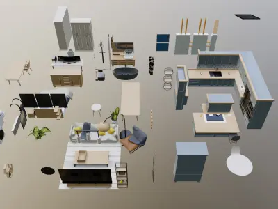 Classic style porch house furniture only pack Low-poly 3D model