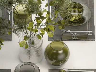  Table Setting For 4 Persons With A Bouquet 3D model