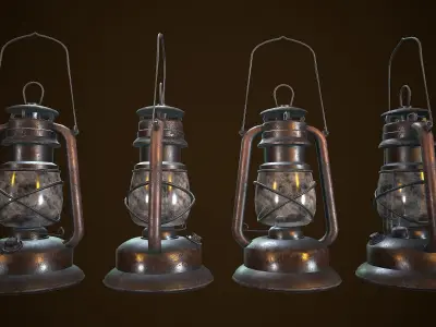 OIL LAMP VINTAGE REALISTIC STYLIZED Low-poly 3D model