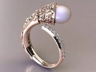 pearl ring flora design for woman 3D print model