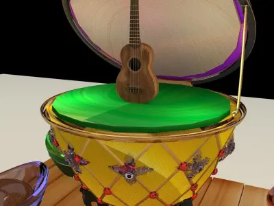 Chinese gold Ingot with Russia Faberge egg  and ukulele   3D model