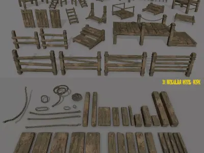 wood and rope Low-poly 3D model