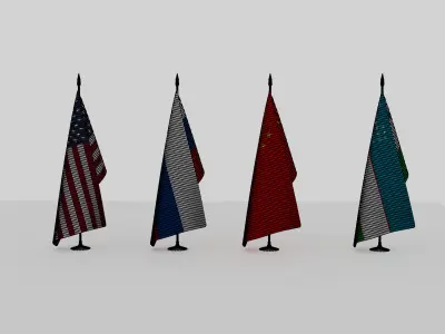 Flags of USA Russia China Uzbekistan  Free 3D model