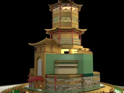 Chinese ancient tower house 3D model