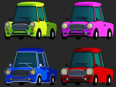 Generic passenger cartoon car pack Low-poly 3D model Low-poly 3D model