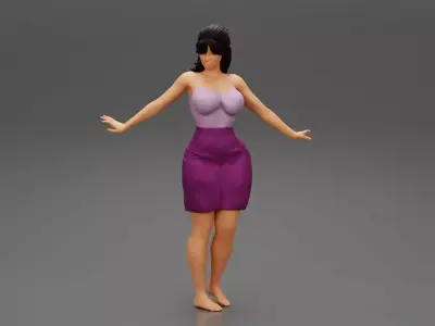 beautiful woman skirt and shirt with open hands 3D print model