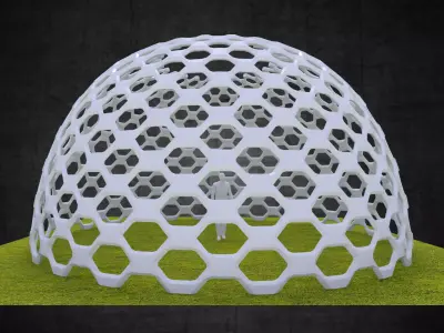 Dome structure hexagonal panels geodesic style architecture Low-poly 3D model