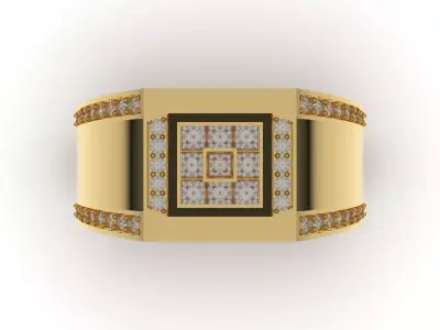 Mens Signet Ring with Princess Pave and Honeycomb Pattern mr0321 3D print model