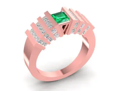 Luxury rose gold ring with diamond and emeral 1997 3D print model