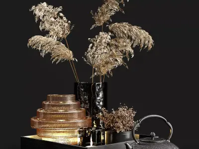 Decorative set with dry plants 3 3D model