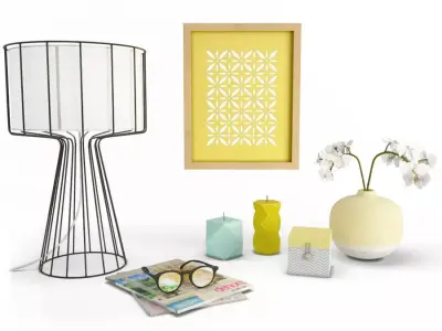 Colored Decorative Objects And Orchids 3D model