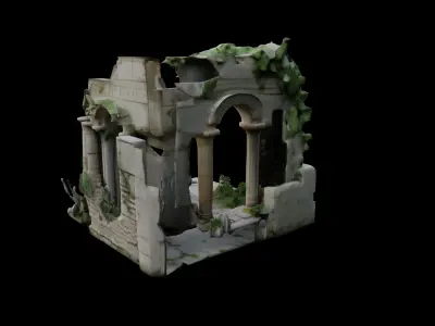 Ancient Courtyard Ruins with Overgrown Foliage 3D model