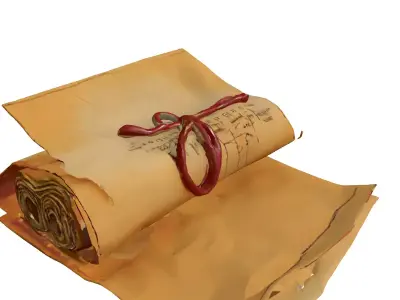 Ancient Rolled Fantasy Map Low-poly 3D model