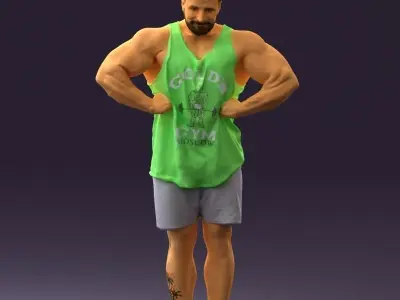 Bodybuilder in green shirt 0783 3D Print Ready 3D print model